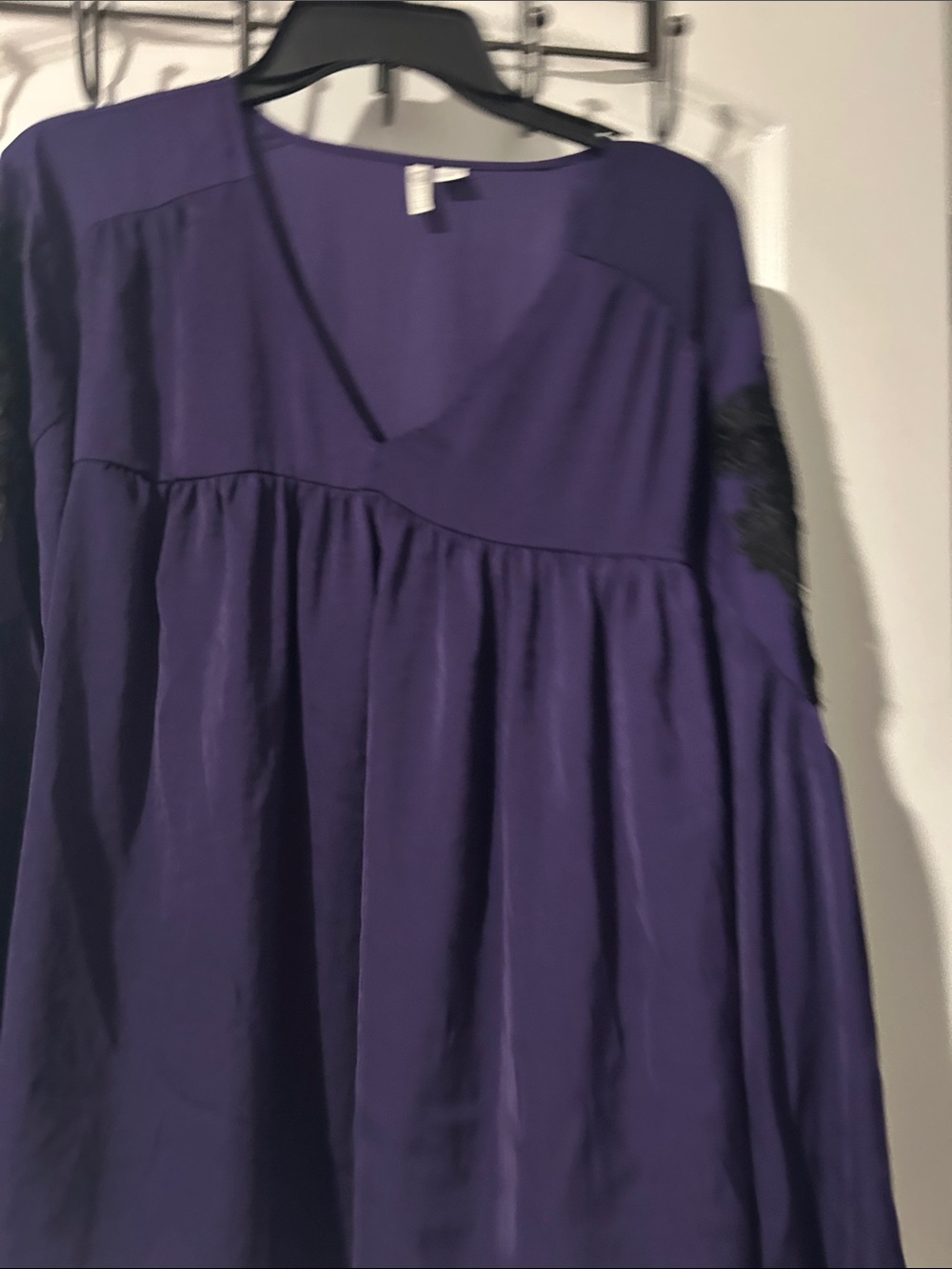 Cato Purple V-Neck Tunic with Embroidered Sleeves